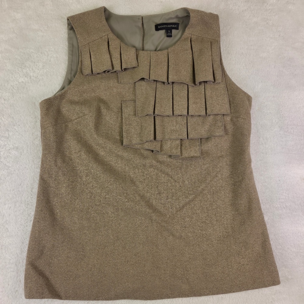 Banana Republic Womens Gold Metallic Ruffle Tiered Sleeveless Shell Top Small